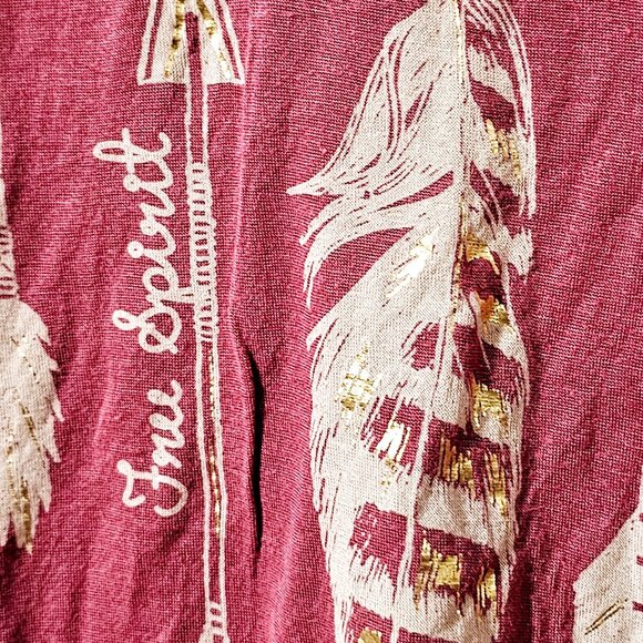 Four Girlz Womens Boho Crop Top Tee Shirt‎ Feather & Arrow Print Size S ~SS46.3 - Picture 3 of 4